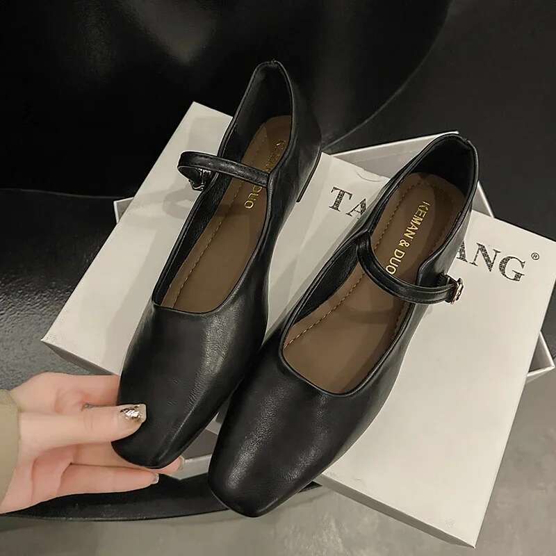 Mary Jane Single shoes Thick Elegant Classic Retro Square Toe Comfortable Soft Shallow Cut Low Heel Women's Shoes