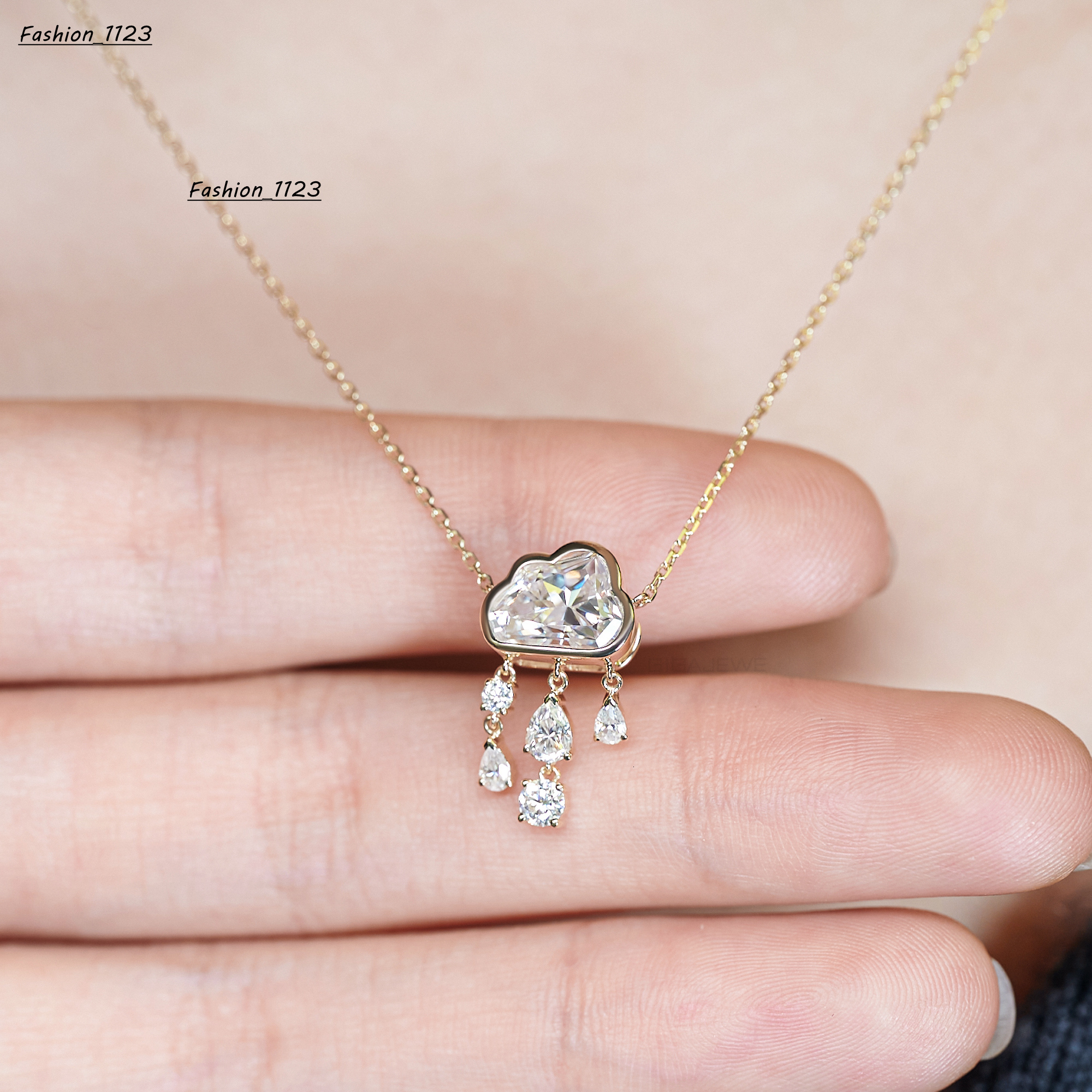 GIGAJEWE 9K/14K/18K Yellow Solid Gold 79 MM 2ct Round Cut White D Moissanite Elegant Necklace Rain Cloud Necklace Gift