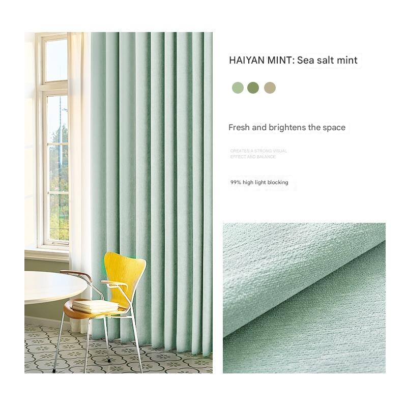A948 Japanese style full blackout curtain thickened living room bedroom bay window macaron fabric balcony light luxury cotton linen chenille