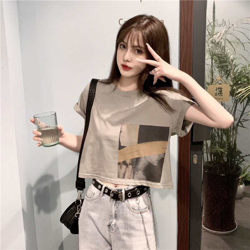 2025S Designer Women s S T shirt High Quality Short Sleeved Top Short Style Cotton Loose Summer New Style Open Umbilical Trendy Outdoor Casual Shirt