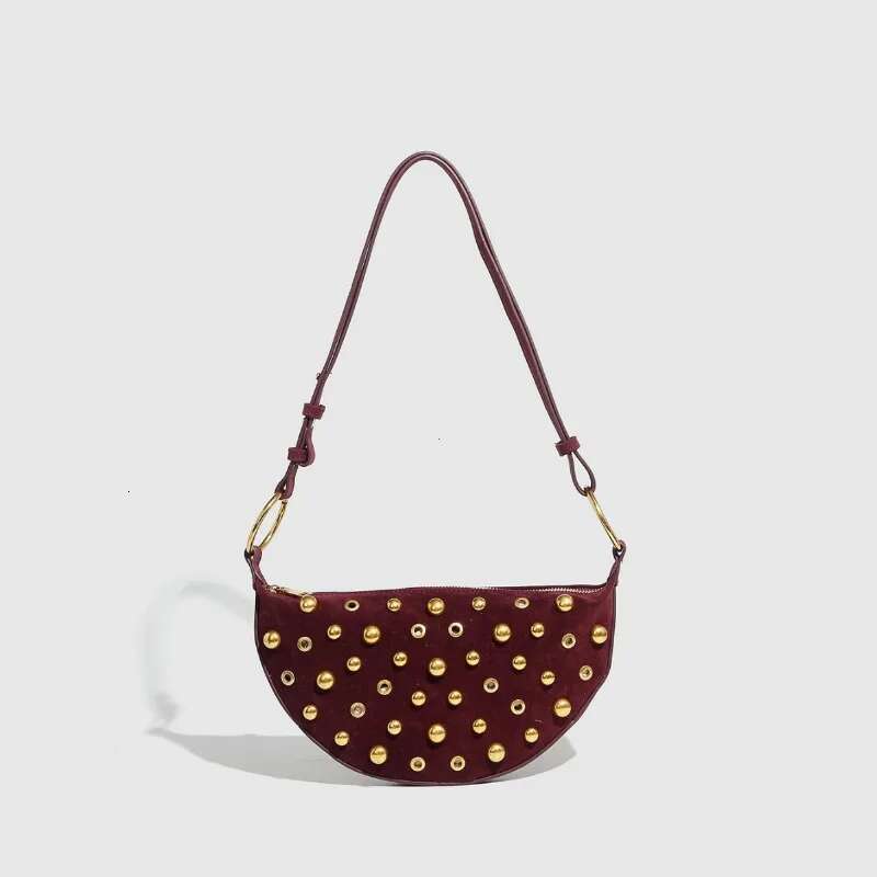 Designer Studded Crescent 2025 New Women Metal Underarm Bag High-End Retro Rivet Polka Dot Shoulder Bags