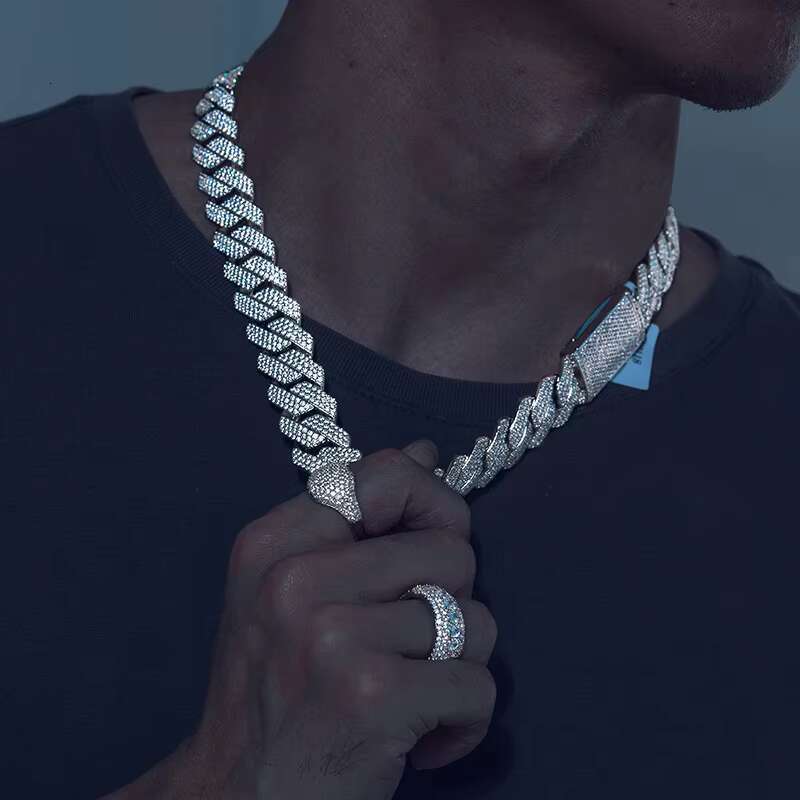 18mm 3 Rows VVS Moissanite Iced Out Cuban Link Chain 925 Sterling Silver Lab Diamond Hip Hop Jewelry Men Cuban Necklace Chain
