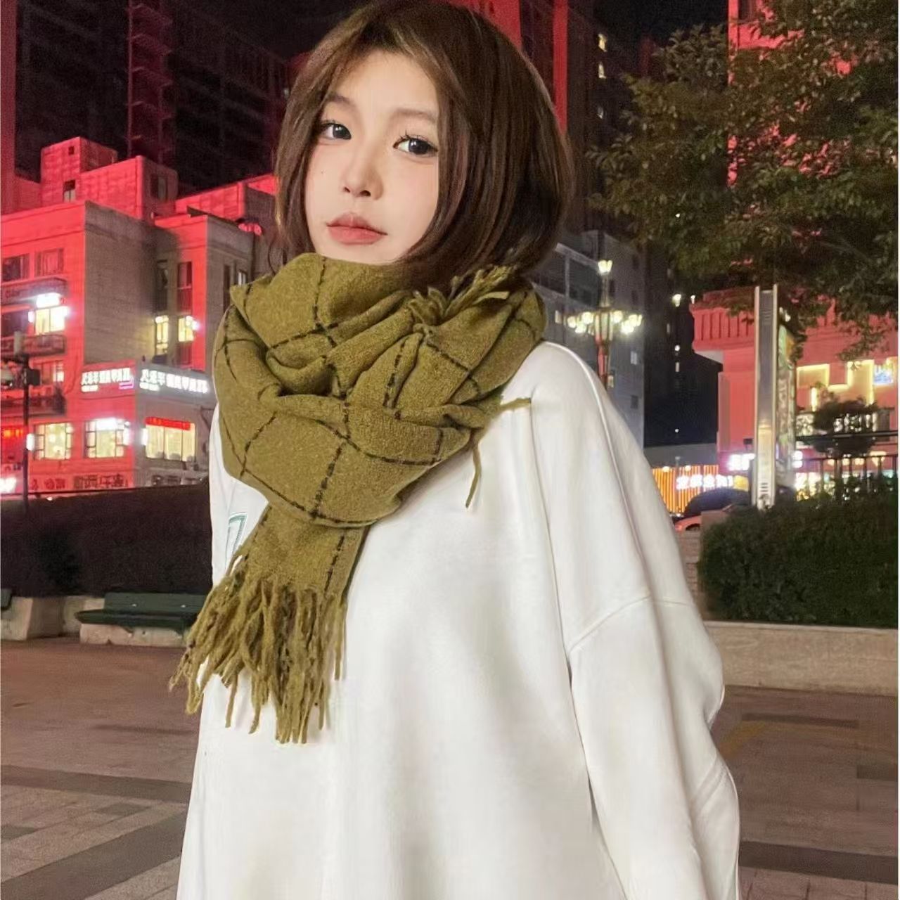 T443 Korean atmosphere scarf female classic plaid British style fashion all-match long autumn and winter warm shawl