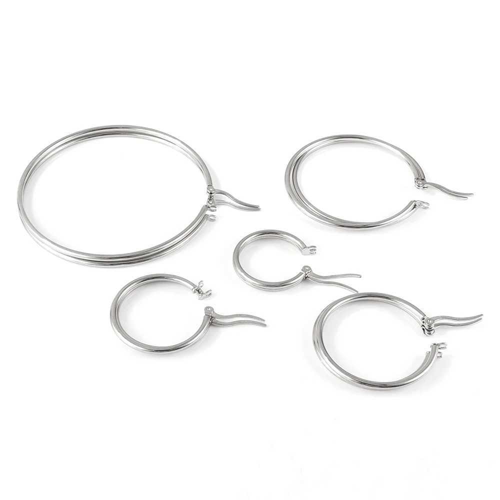 LUXUSTEEL 2Pcs 10-70mm Stainless Steel Hoop Earrings For Women Men Silver Color Round Small Big Circle Huggies Punk Jewelry Z250408