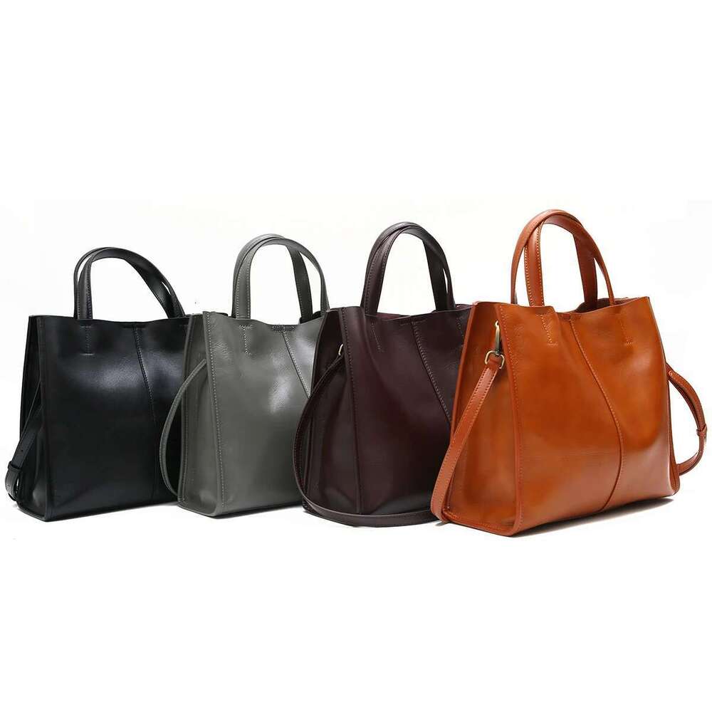 SC Minimalist Vintage Genuine Leather Tote Women Classic Top-Handle Bag Large Capacity Cross Body Shoulder Handbags Purse