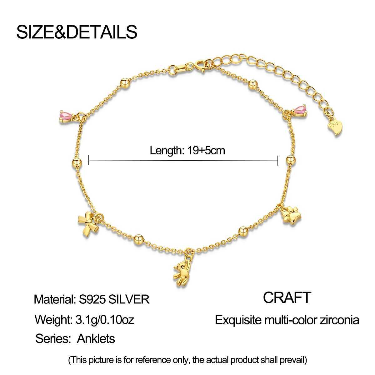 Anklets for Women Summer Beach Accessories 925 Sterling Silver Zircon Chain Anklet Gold Color Leg Bracelets Bodychain Gifts Z250408