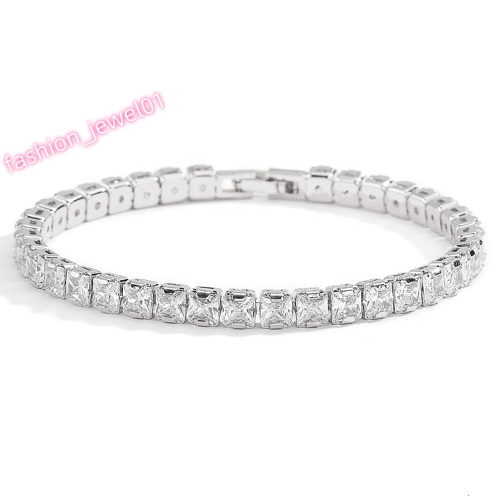 Best Gift Jewelry 5MM Wide Square 3A Cubic Zirconia Tennis Chain Bracelet Fashion Women 925 Sterling Silver Moissanite Bracelet