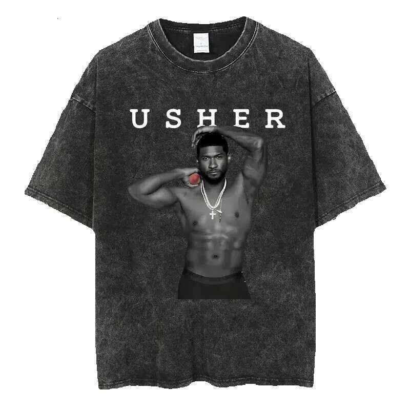 Usher Past, Present, Future 2024 Tour Washed Hip Hop Retro Haruku Men's and Women's Bulk High Quality Cotton Street T-shirt