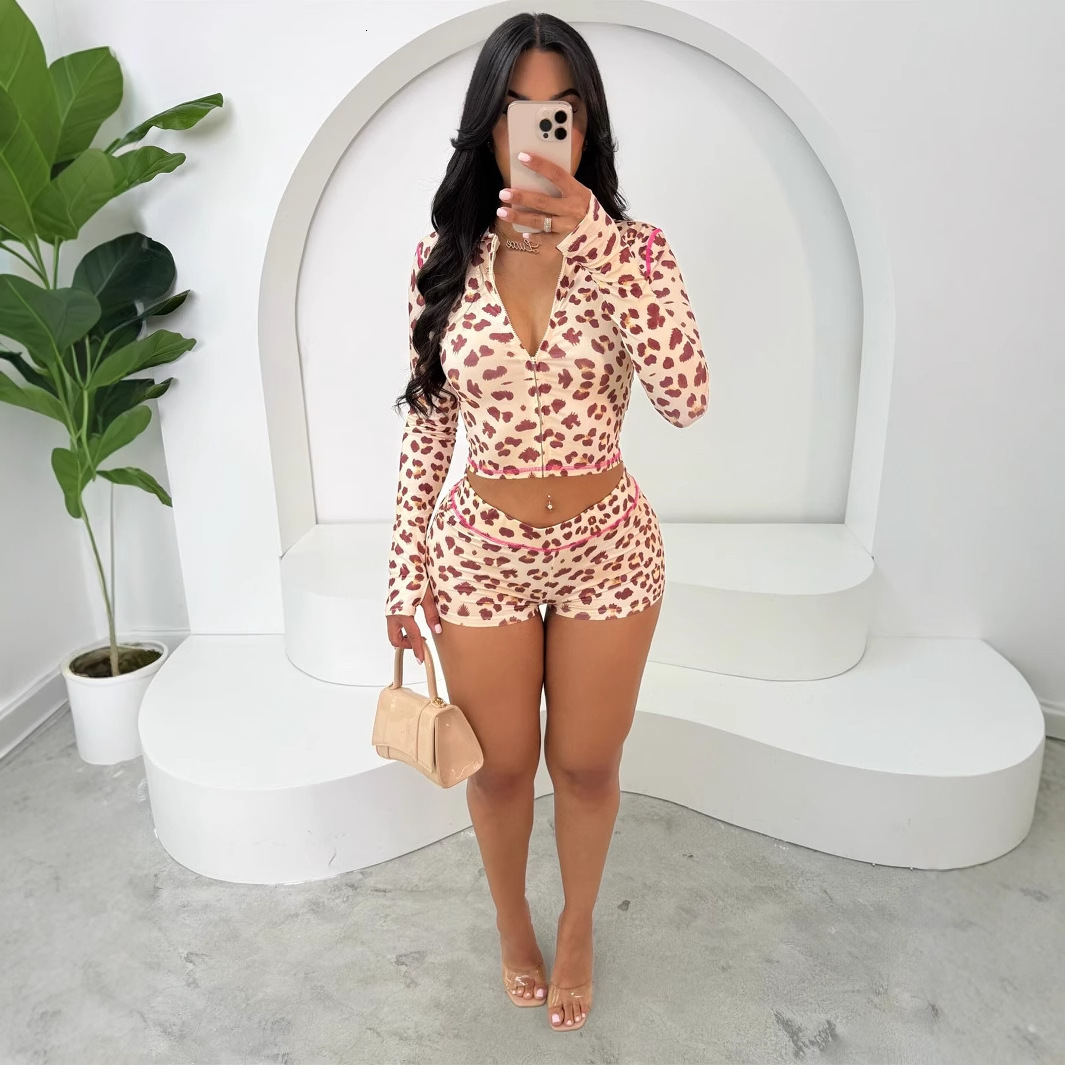 2025S Designer Women S Set Summer New Printed Hoodie Top Leopard High Waist Tight Pants Casual Set