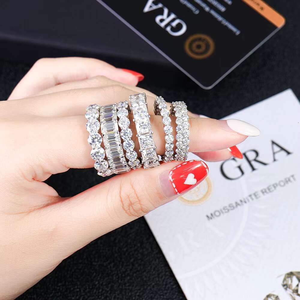 Stocks Fine Jewelry Moissanite Tennis Rings 925 Sterling Silver VVS1 DEF Color Round Shape Moissanite Rings Hip Hop Jewelry
