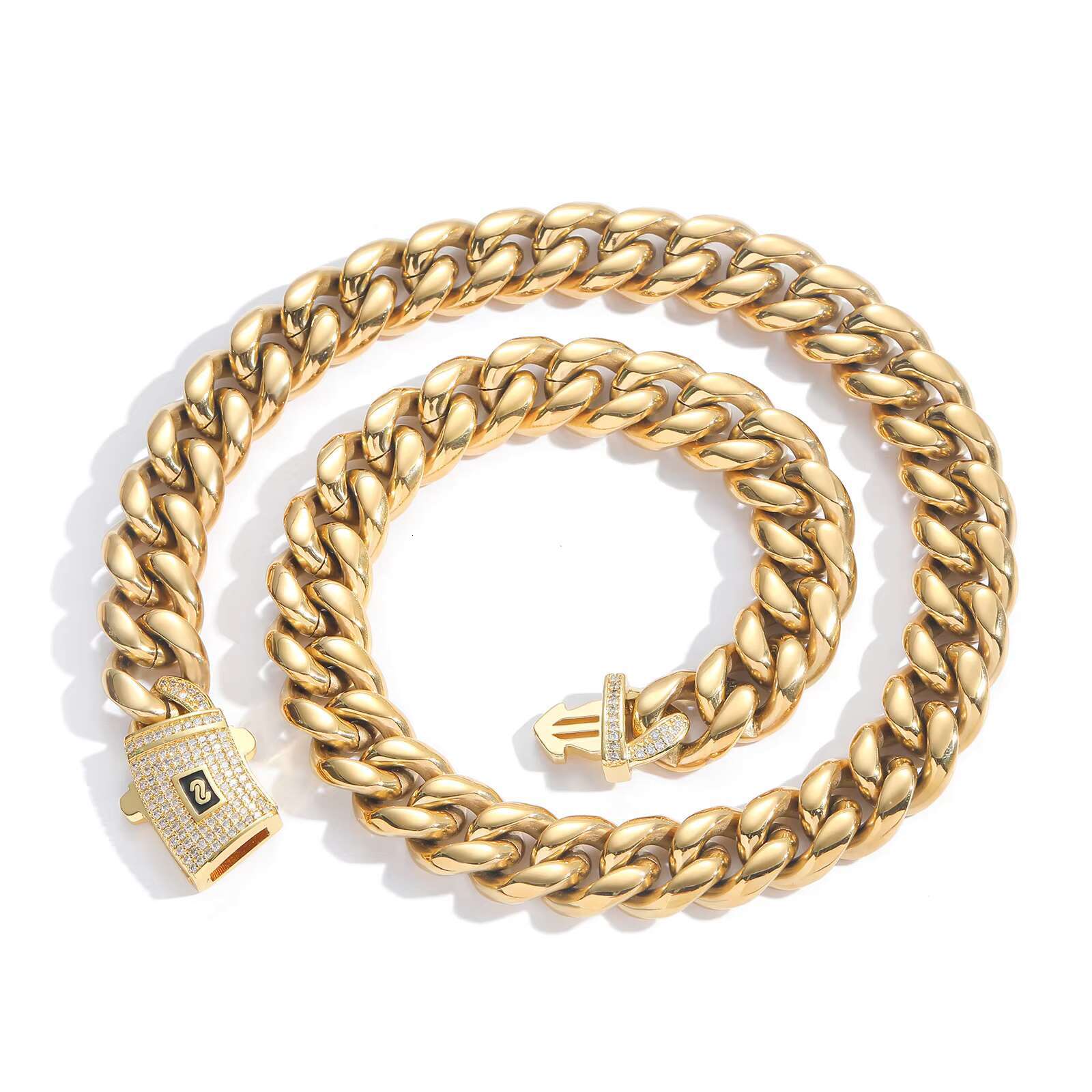 BES 14K 18K Gold 6mm-14mm Miami Cuban Bracelet Hip Hop Stainless Steel Gold Monaco Cuban Link Chain Necklace for Men Women
