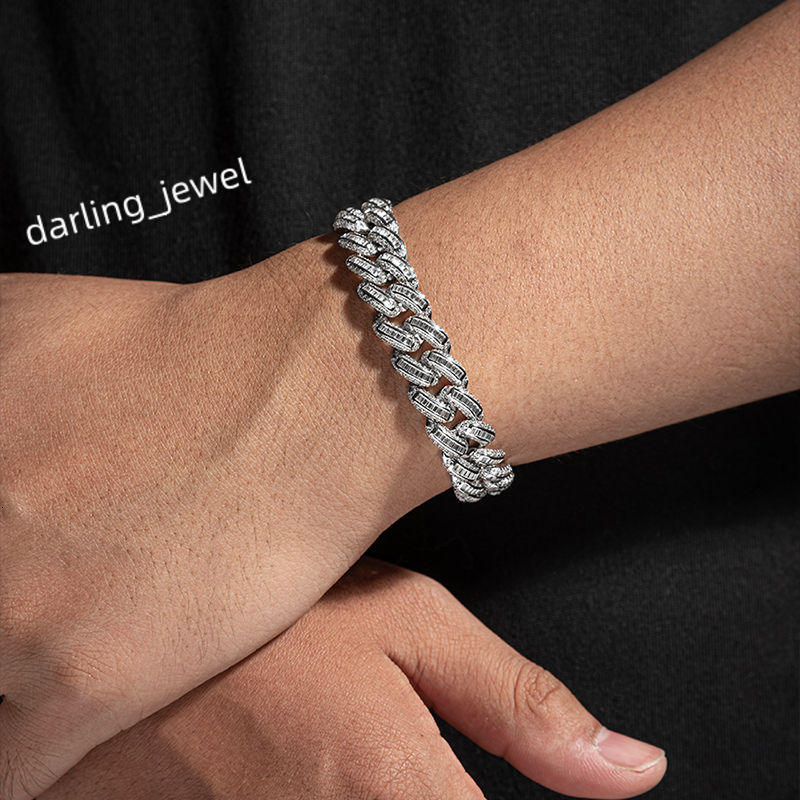 Miami Mens 925 Sterling Silver Moissanite Cuban Link Bracelet