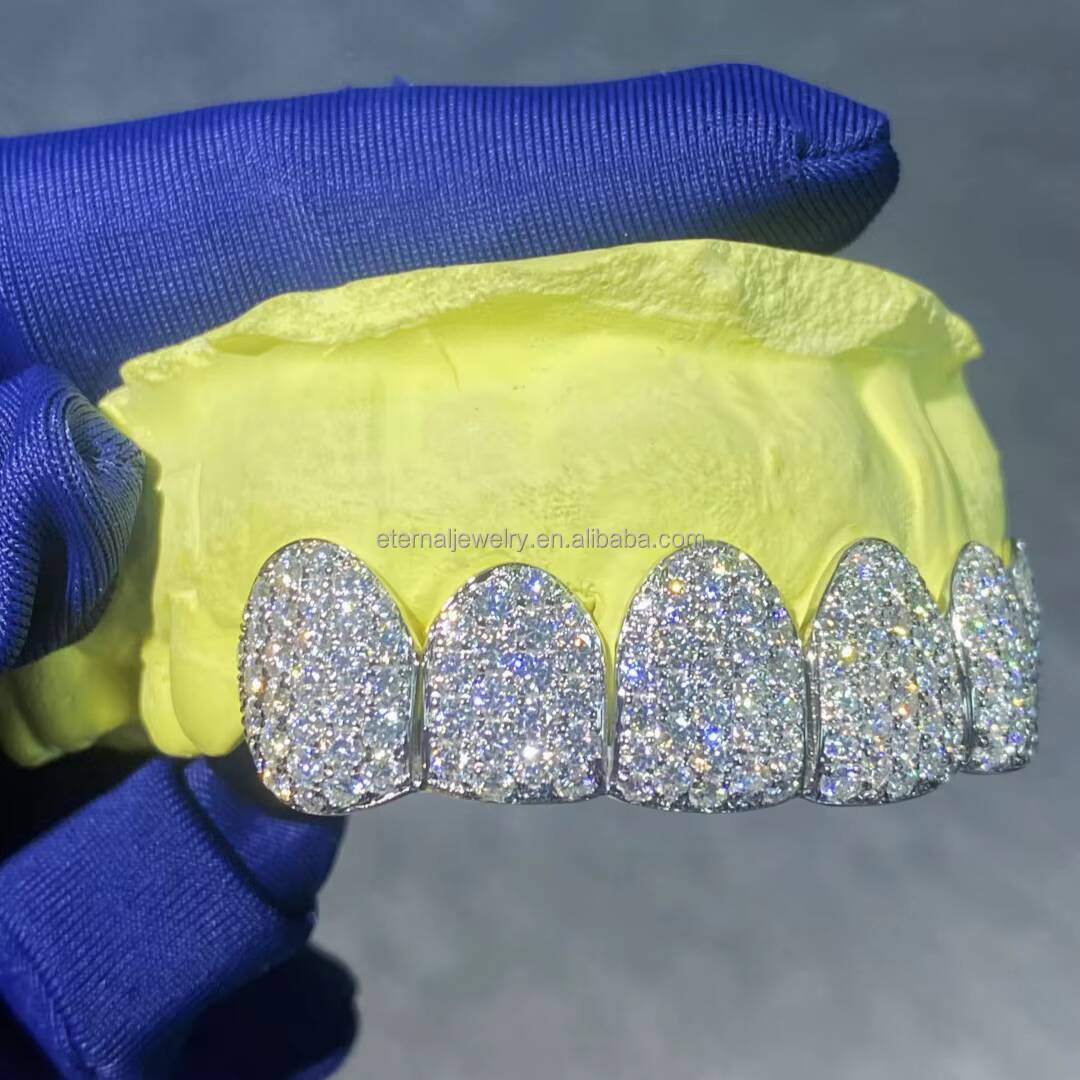 Custom Single Tooth Grillz Moissanite Perm Cut 14k 18k Real Gold 925 Silver 6 Teeth Grillz Vvs Moissanite Grillz