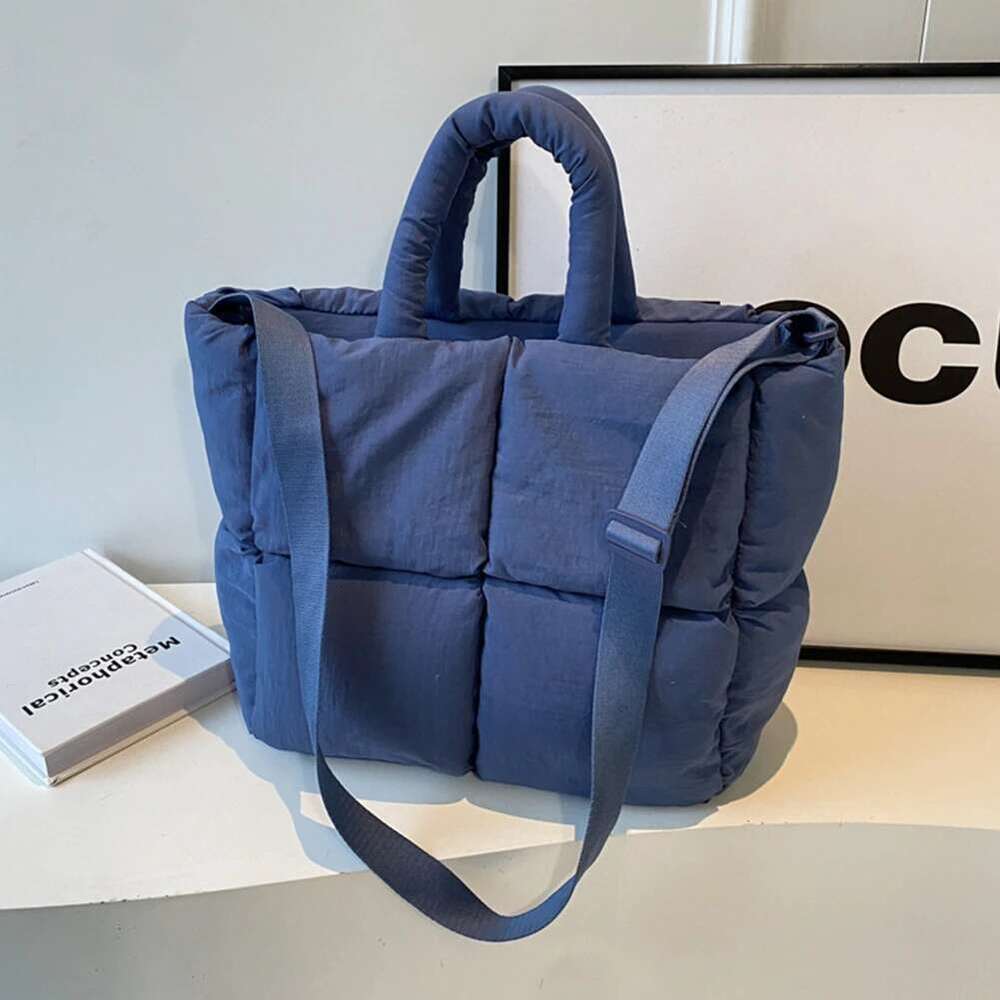 Women Puffer Satchel Large Capacity Simple Shopping Solid Color Fashion Messenger Bags Adjustable Strap Chic Hobo Bag