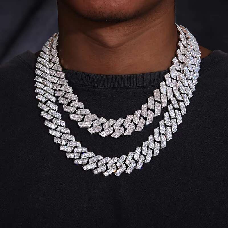 Cubana Hip Hop Jewelry Bling 20mm Sterling Silver 1 Row VVS Moissanite Diamond Iced Out Miami Cuban Link Chain Necklace