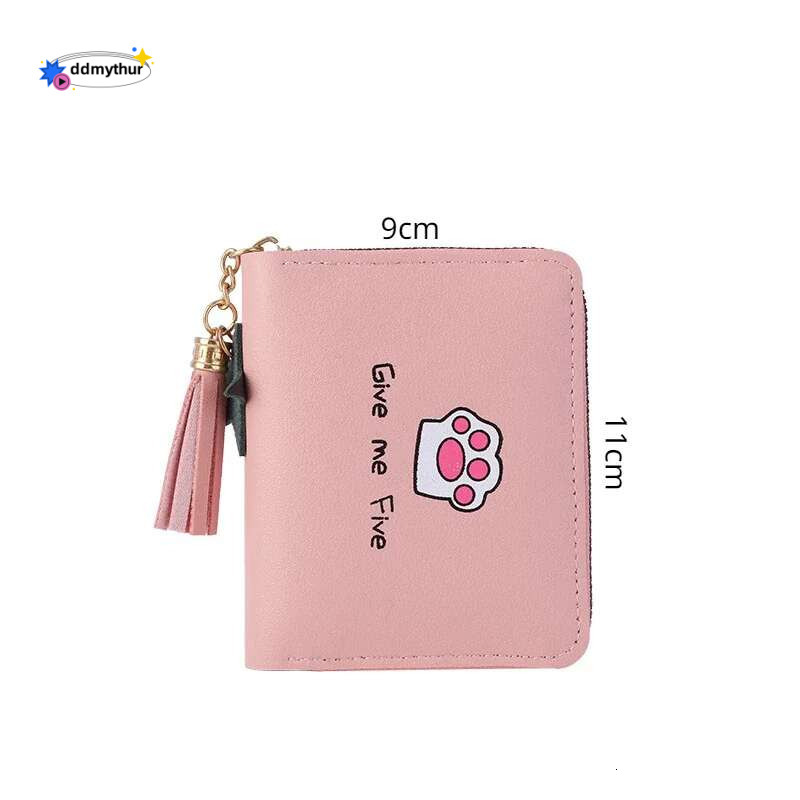 New Women's Fashion Short Casual Student Coin Purse Cute Cartoon Cat Paw Print Tassel Zipper Card Case Designer Wallet ddmythur