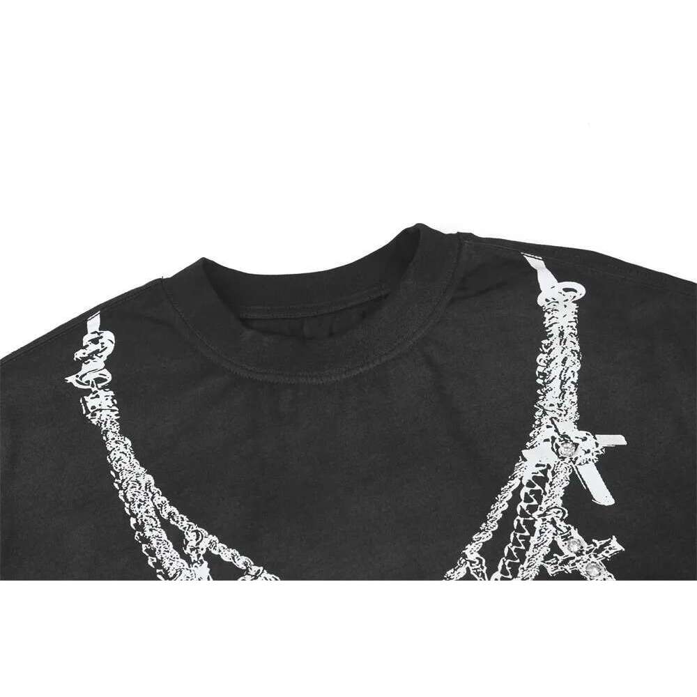Necklace Print Short Sleeve T-Shirt Mens Summer High Street Loose Crew Neck Half-Sleeve Cotton Tee Men Tops