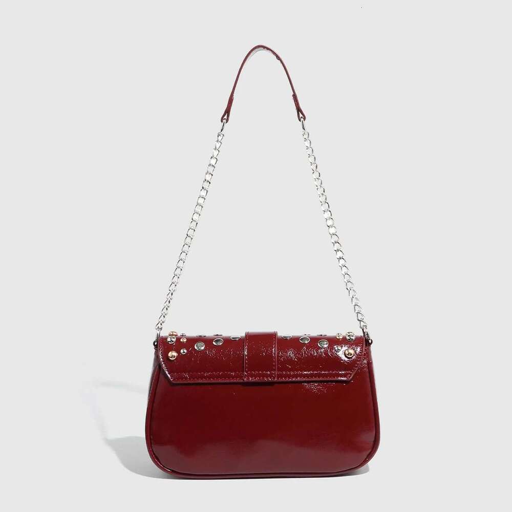 2025 Fashion Rivet Punk Style Chain Square Bag,Tortoiseshell Hundred Saddle Bag,Pu Small Fragrance Shoulder Bag