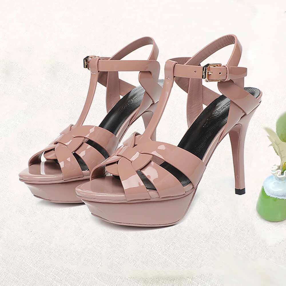 Super Heels 10Cm Sexy Women's Red Leather Dancing Wedding Party Ladies Office Ankle Platform Sandals Black Shoes