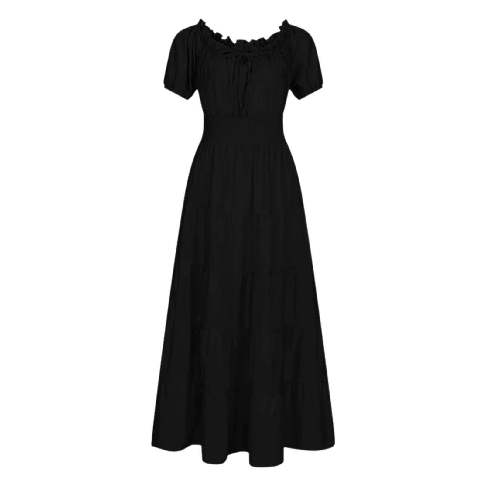 Dongdumaoyi Elegant Medieval Renaissance Dress Boho Short Sleeves Off Shoulder Smocked Waist Retro Pleated Long Costume Gown