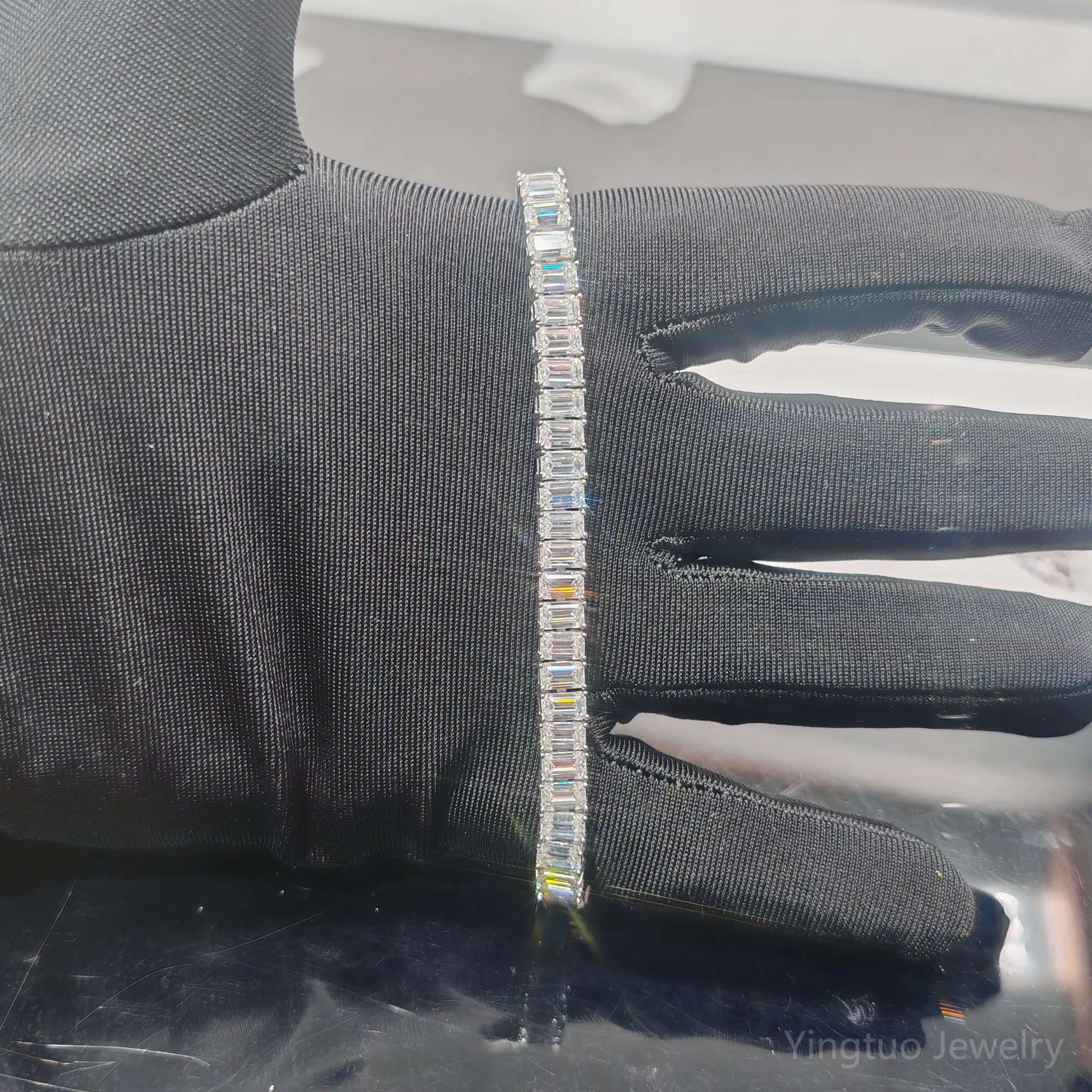 100% Pass Tester Emerald Shape Tennis Chain Man Women S925 Silver Chain Hip Hop Bracelet VVS Moissanite Chain
