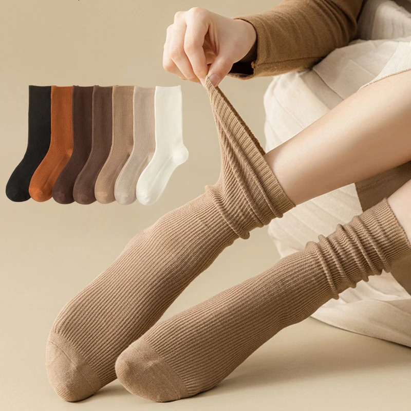Womens Socks Autumn Casual Simple Solid Color Winter Warm Socks For Women Korean Style Middle Tube Girls Pile Socks 250409