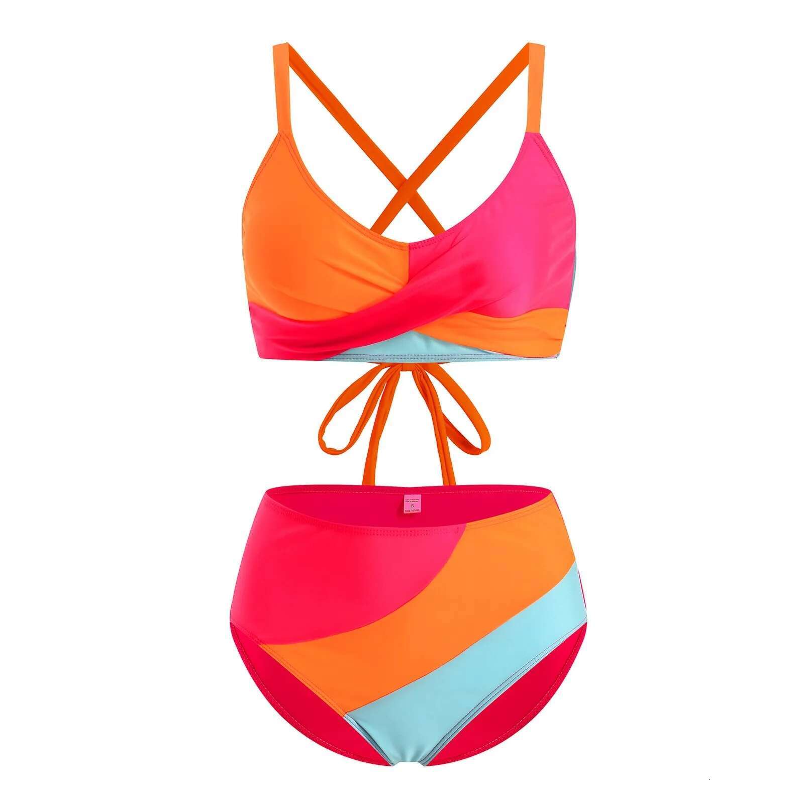 Dongdumaoyi Womens High Waisted Bikini Sets Fashion Casual Color Block Coverage Separate Two Piece Swimwear Bra Backless Vest Swimsuits