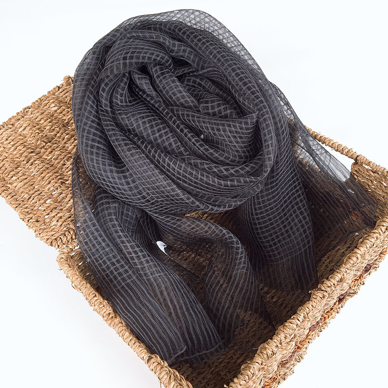 K345 Spring and summer new silk wool scarf women's scarf hollow grid plant dyeing grass dyeing white embryo