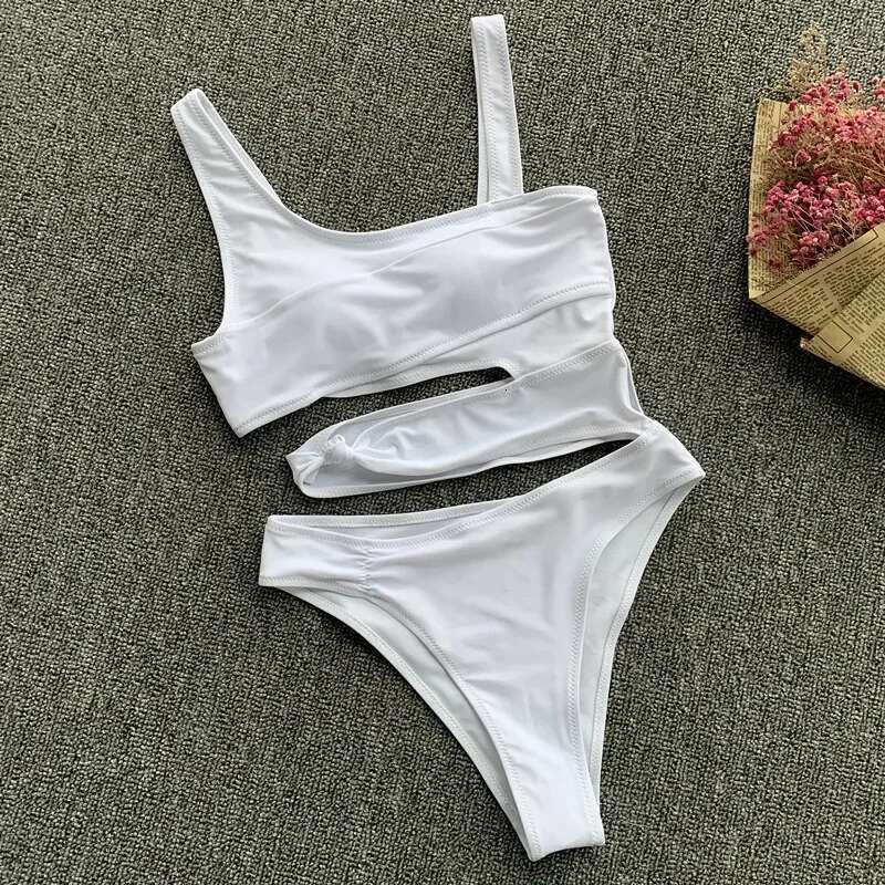 Sexy Set One Bikini One-Piece Swimsuit 2024 Off Shoulder White Patchwork Swimwear Bodysuit Bathing Suit Tankini