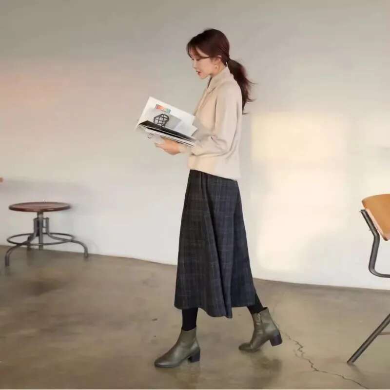 Checkered Wide Leg For Women, 2024 Autumn And Winter New High Waisted Loose Fit Woolen Pants