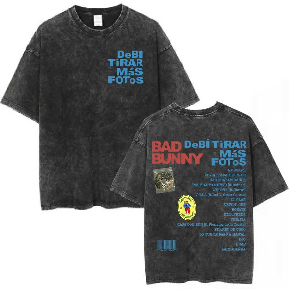 Vintage Washed T-shirt Bad Rabbit New Album DTMF Debi Tirar M s Fotos T-shirt Mens Clothing Oversized T-shirt Street ClothingXJ250409