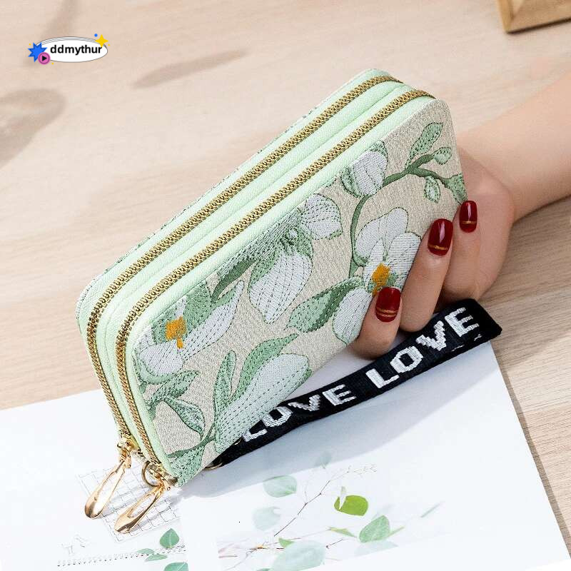 Double Zipper Long Wallet for Women Fashion wer Embroidery Coin Purses Card Holder Female PU Leather Clutch Phone Money Bag ddmythur