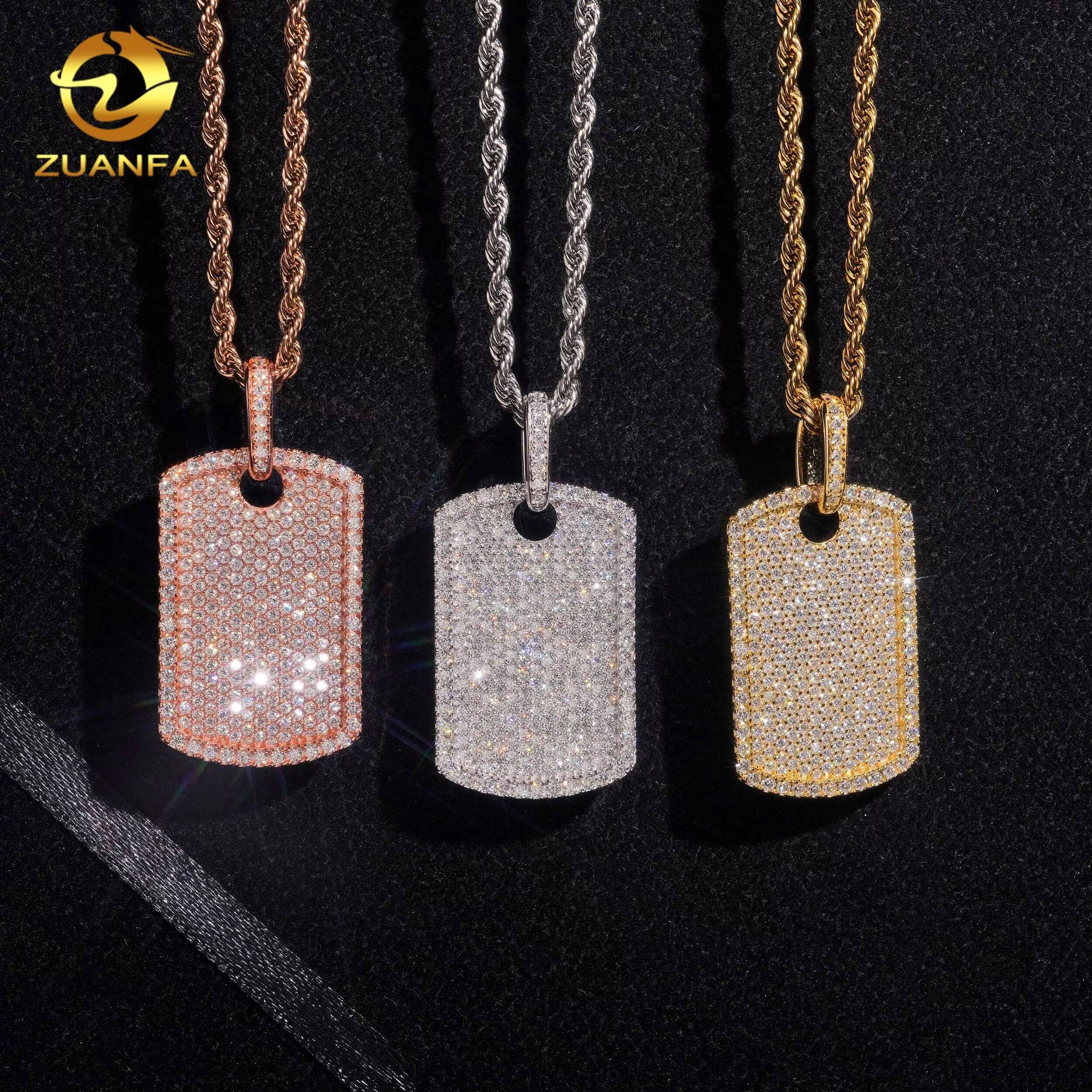 Ready to Ship Custom Hip Hop Moissanite Jewelry Pendant 925 Sterling Silver Iced Out VVS Moissanite Diamond Dog Tag Pendant