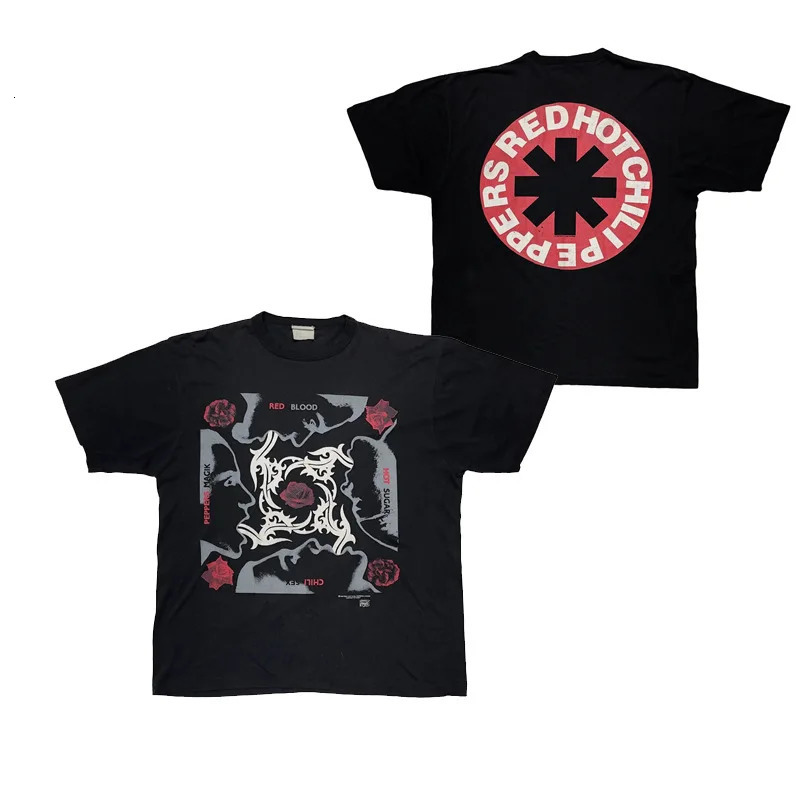 Red chili punk rock mens Tshirt womens cotton hiphop oversized short sleeved retro top 250409