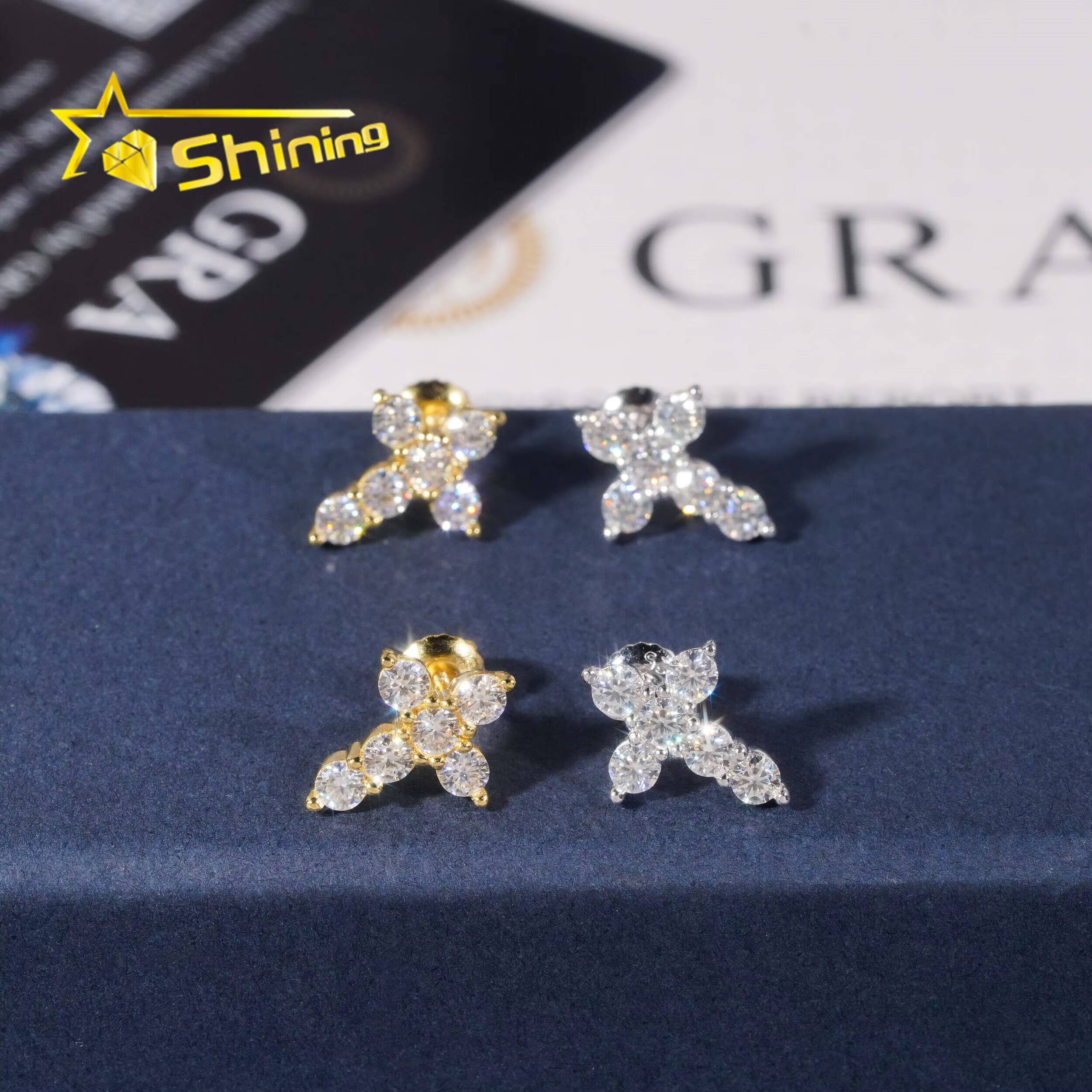 Popular Men Women Stud Earrings GRA Certificated Screw Back Cross Moissanite Earrings Hip Hop Jewelry Silver 925 Earrings