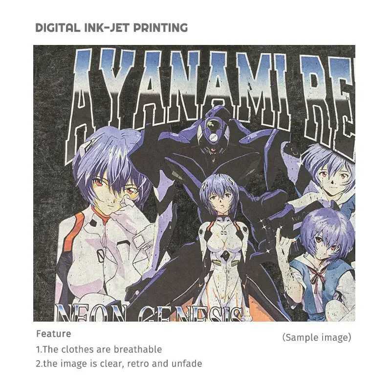 E-Evangelian T-shirt Retro Washing Anime EVA T-shirt Oversized Street Clothing Manga Rei Asuka T-shirt Nagisa Top Mens T-shirtXJ250409