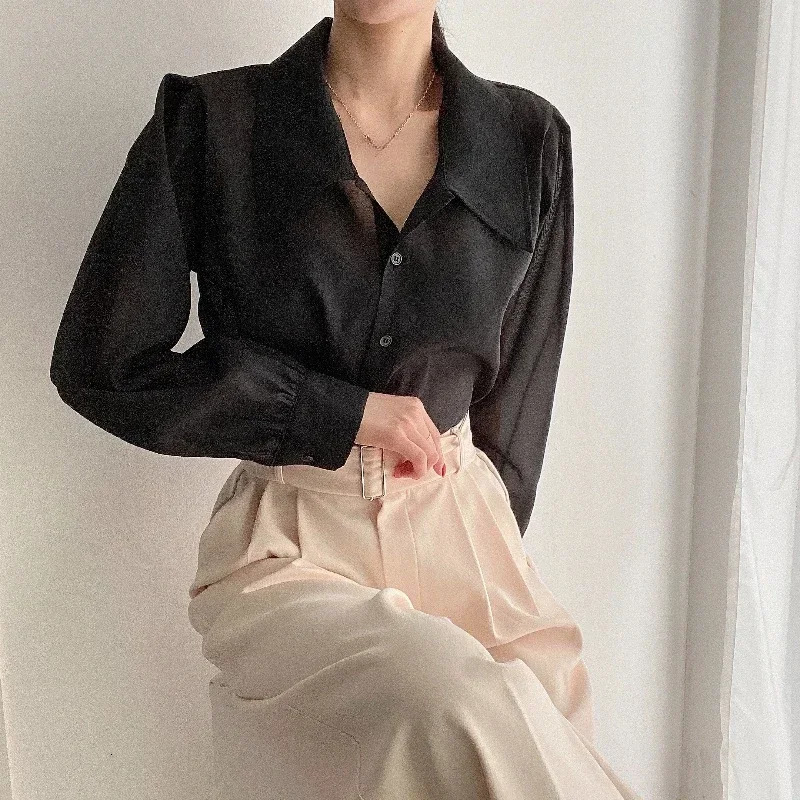 REALEFT SpringSummer Thin Womens Top Pink Long Sleeve Single Chest Solid Elegant Shirt 250409