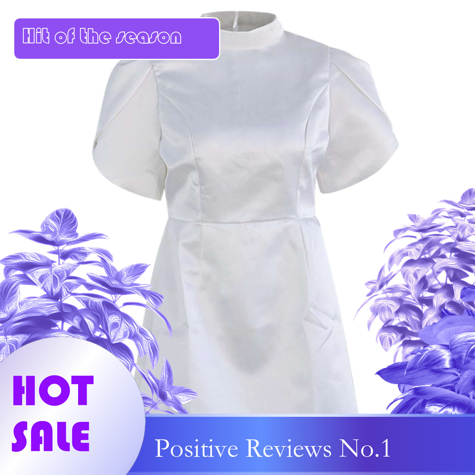 Dongdumaoyi New Half Turtleneck Short Sleeve Dress Slim High Waist Bow Skirt Button Front Dresses White Women