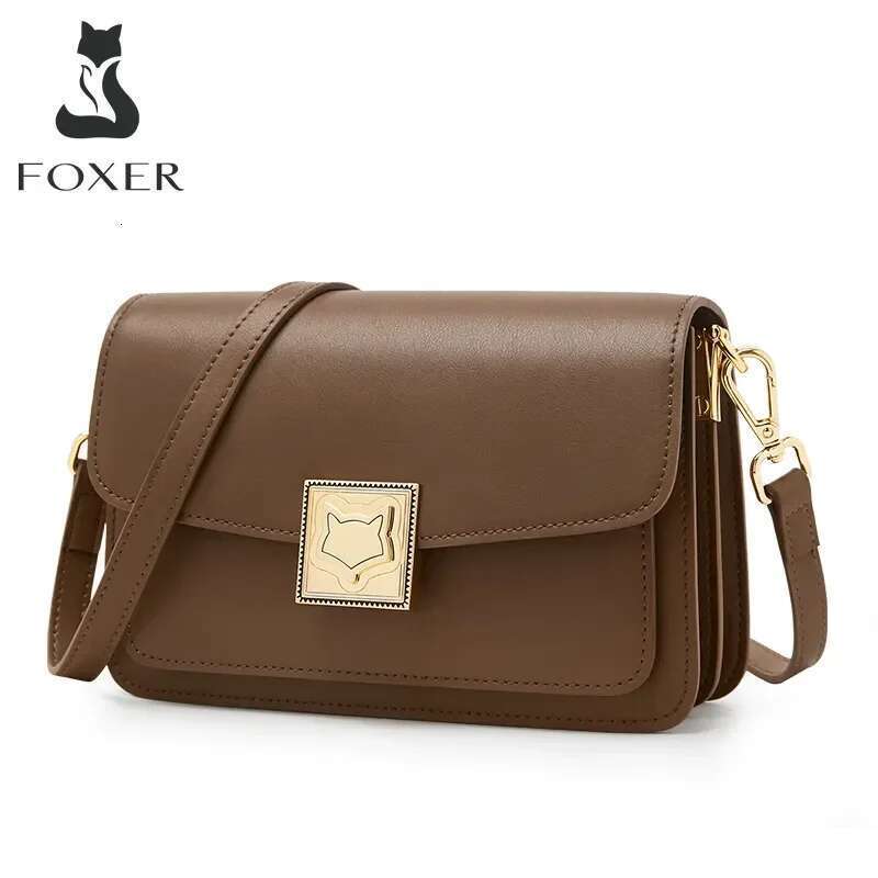 FOXER Fashion Organ Box Ladies Autumn Winter Retro Shoulder Temperament Women's Messenger Split Leather Square Bag