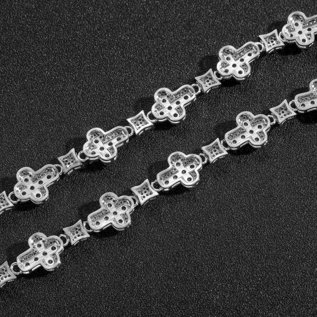 Versatile Mens Bracelet Fashion White Gold 10mm 925 Sterling Silver VVS Moissanite Diamond Iced Out Star Cross Link Bracelet