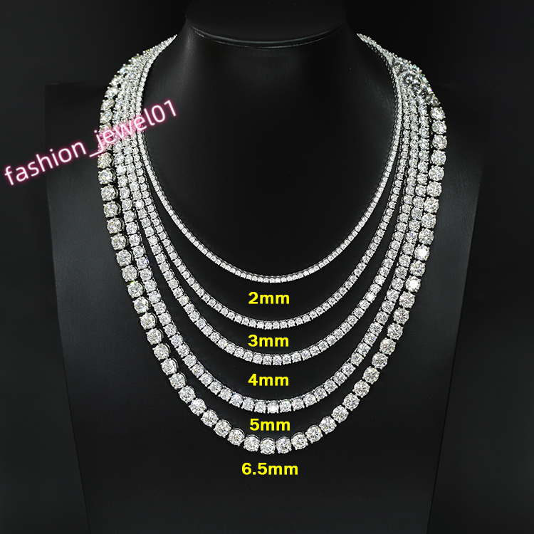 Pass Diamond Test 2mm--6.5mm Mossanite Tennis Chain 925 Sterling Silver Hip Hop Necklace VVS Moissanite Necklace Bracelets