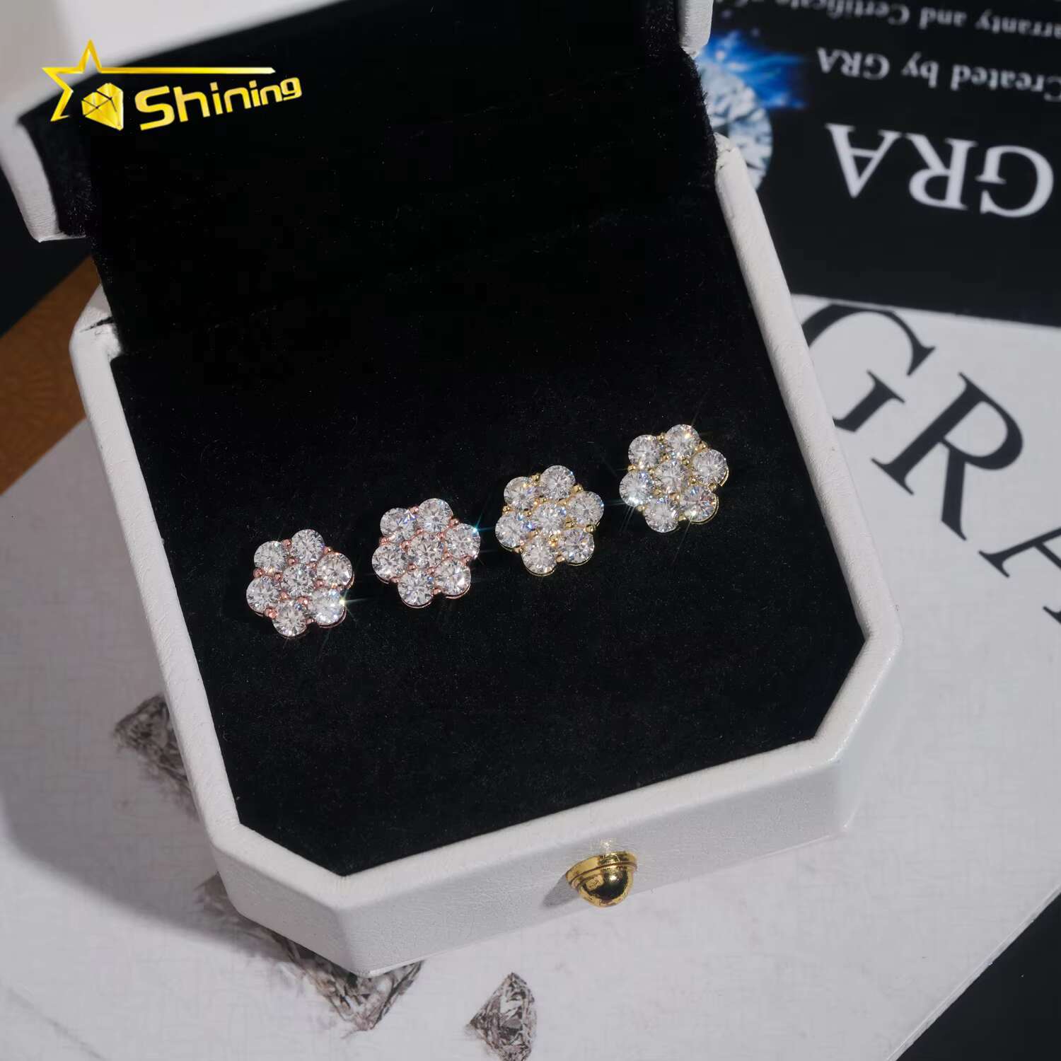 Hip Hop Popular Cluster Stud Earrings Moissanite GRA Certificated Screw Back Flower Earrings Women Silver 925 Earrings