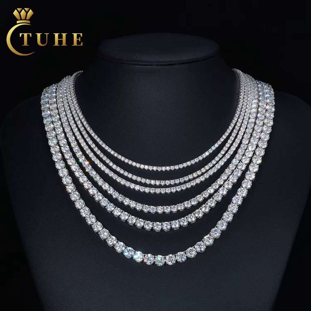 High Quality Hip Hop Jewelry 2mm-6mm 925 Sterling Silver VVS Moissanite Diamond Cluster Men and Women Tennis Chain Necklace