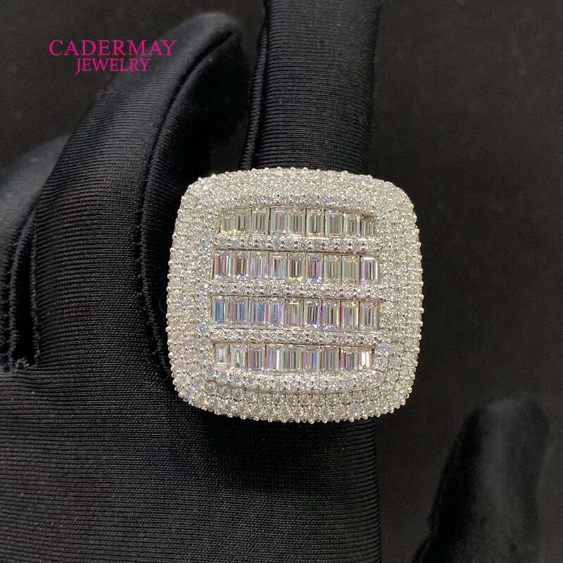 Hiphop Jewelry D VVS Moissanite Square Ring Custom Iced Out Baguette Cut 925 Sterling Silver Championship Moissanite Ring Men