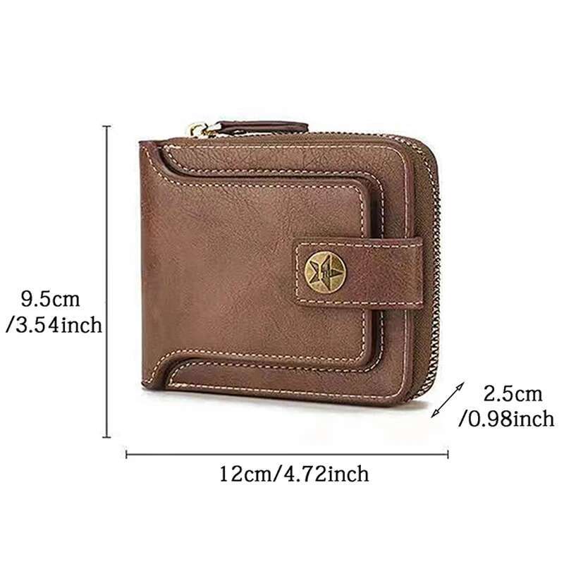 Stylish Male PU Leather Short Wallet Multiple Compartments Rfid Blocking Purse Sophisticated Retro Zipper Bifold Money Bag ddmythur