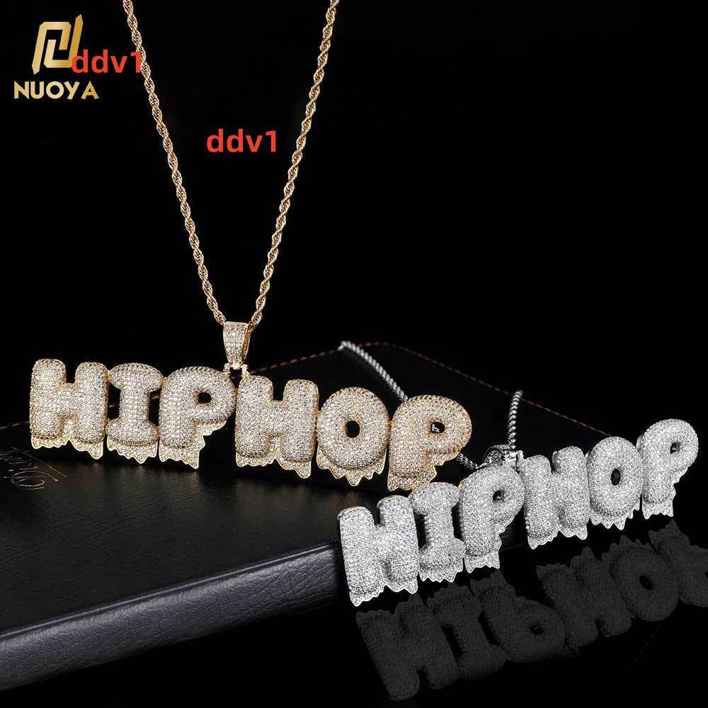 NUOYA Custom Hip Hop Name Bubble Pendant Full Pave Moissanite Stone Iced Out Diamond Letter Charm Pendant Personalized Jewelry Gift Customizable