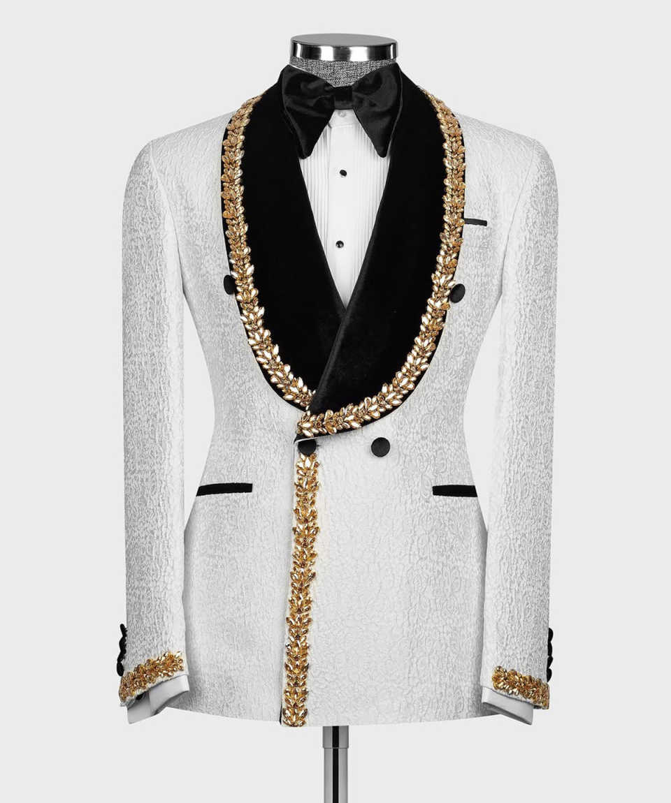 Fashion Show Wedding Men Suit Crystal Velvet Neck Party Suit 2-PCS Coat Pant Tailor-Made Groom Groomsman Formal Occasions Size Customized M251015