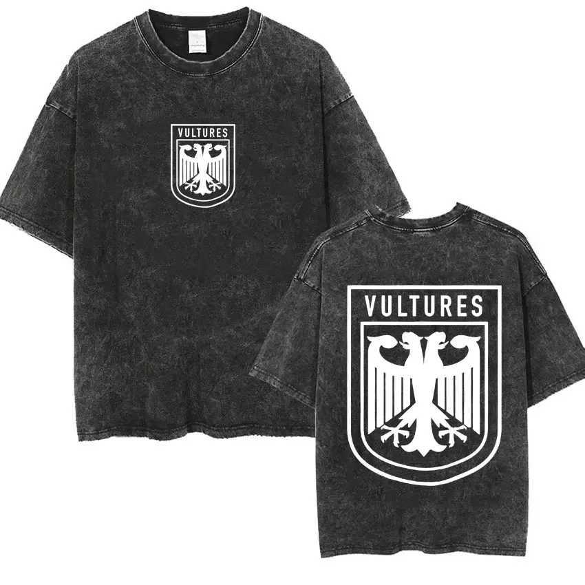 Rap singer Vultures mens hip-hop retro wash T-shirt fashion O-neck T-shirt topXJ250409