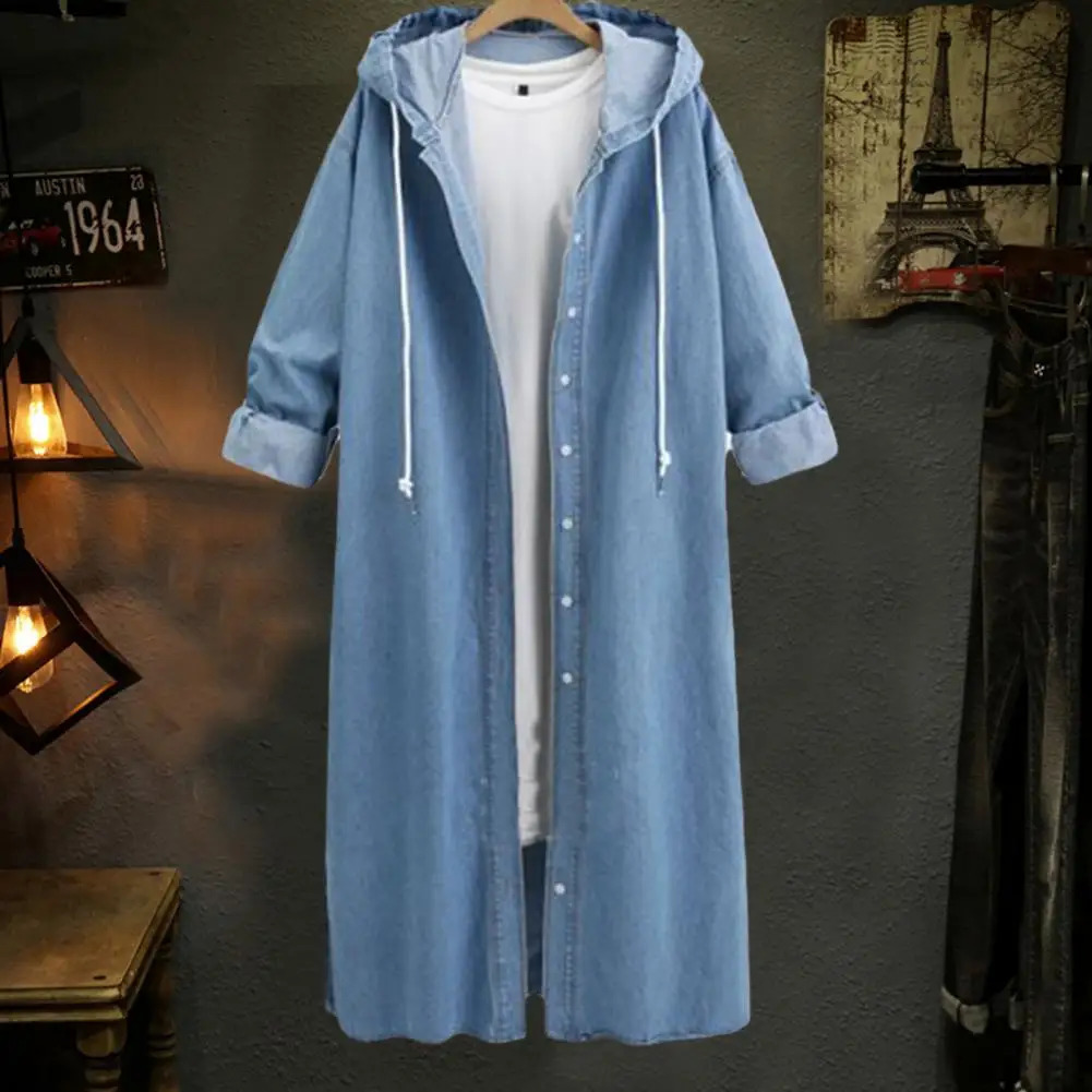 Womens denim jacket full sleeves loose hooded womens long open top single shoulder strap windproof 250409