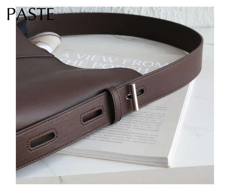 Simple Adjustable Handle Office Clerk Shoulder Cowhide Leather Women's Handbag Brown Large High Quality Daily Bucket Bag